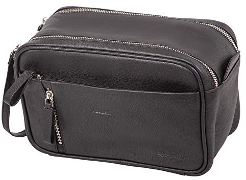 ALASSIO 47036 Kulturtasche Salina, Leder, ca. 16 x 24,5 x 12 cm, Schwarz | Kosmetiktasche aus schwarzem Echtleder, Reißverschlusshauptfach mit Magnetverschluss, 2 Reißverschlussvortaschen & Rückfach