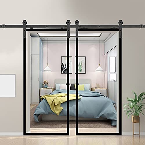 LZQ Herraje para Dos Puertas Suspendidas de Madera Corredera Kit Accesorios Puerta Granero Corredera de Piezas Metal 12FT/366cm