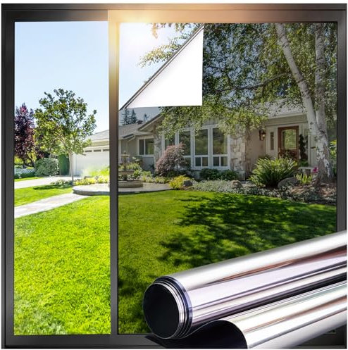 Lifetree Reflective One Way Window Film Privacy: Heat Control Mirror Window Tint Film Sun Blocker, UV Anti Glare Film Clear Day and Night for Home Office (Silver, 44.5 * 300cm)