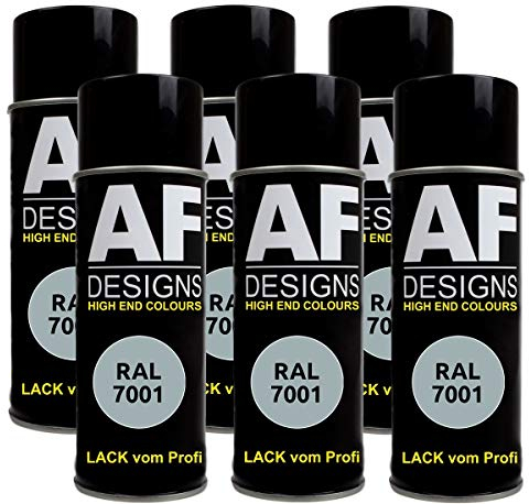 Alex Flittner Designs 6X Ral Pintura en Espray Pintura Coche Laca Colorida Lata de Aerosol RAL7001 Gris Plata Seda Mate
