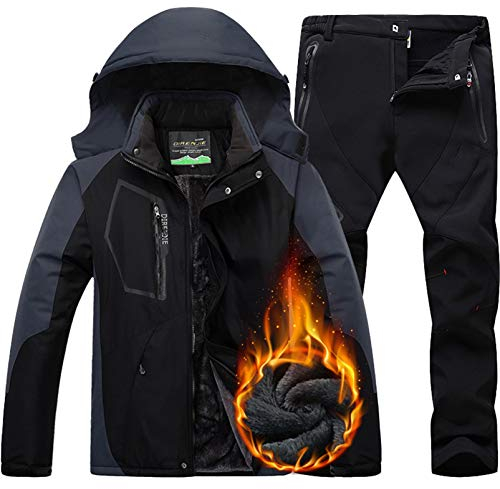 ESFHWYP Winter Skianzug für Männer Skijacke und Hose Schneekleidung Winter Ski Snowboard Jacken Männer Black Set EUR XL