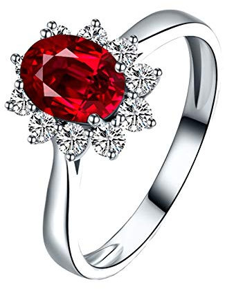 Beydodo Verlobungsring Weißgold 750 Echt Schmuck, Trauring Weißgold Blume Oval Rubin 1ct Ring für Damen Gr.58 (18.5)
