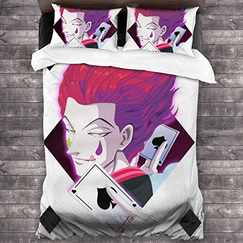 NICHIYO Hisoka Hunter Bettwäsche-Set, Bettbezug und Kissenbezug, Mikrofaser, 3D-Digitaldruck, dreiteiliges Bettwäscheset (39, Einzelbettgröße 135 x 200 cm + 50 x 75 cm)