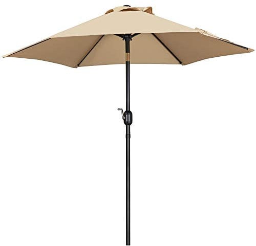 Yaheetech Garden Parasol Umbrella 2.3M Patio Table Umbrella Outdoor Sun Shade for Patio Garden with Crank Handle & 6 Metal Ribs for Backyard/Deck - Tan
