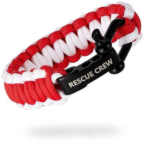 LIFE IS SIMPLE | Paracord Survival Armband | Rescue Crew rot, weiß | Verstellbarer Verschluss | für Outdoor, Camping, Wandern