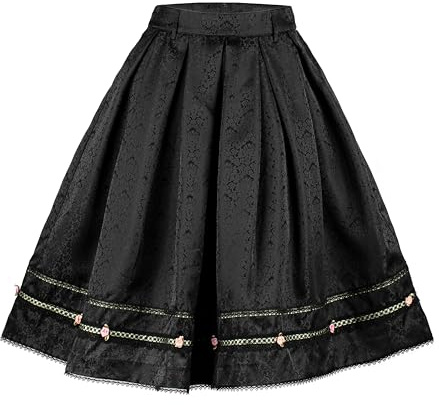 Kamellia Trachtenrock Damen Knielang Dirndlrock Damen Midi aus Jacquad 65cm Damen Oktoberfest Röcke Elegent Trachten Oberteil Schwarz Größe 34-46