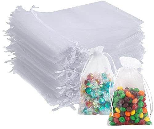 Organzabeutel, 50 Stück 13 x 18 cm Geschenk Hochzeit Säckchen, Organza Schmuckbeutel, Hochzeit Bonbonsbeutel, Schmuckbeutel Geschenk Beutel für Hochzeit Oder Fest Party(Weiß)