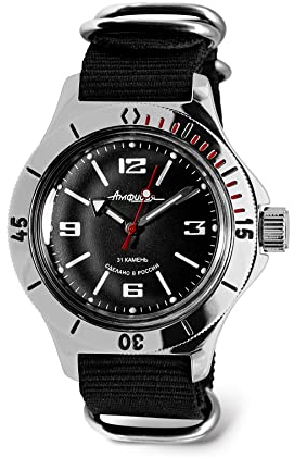 VOSTOK | Amphibian Automatik Selbstaufzug 40mm Taucher Armbanduhr | WR 200m | Amphibia 120509 | Schwarzes Zifferblatt Mechanische Uhr | Leuchtende Punkte, 509_black, Taucher