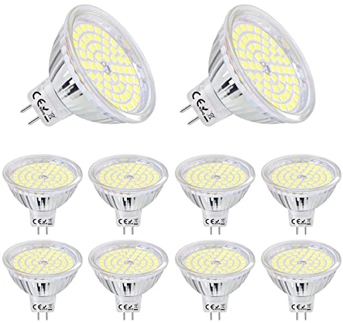 SanGlory MR16 LED Kaltweiss GU5.3 LED Lampen 5W Ersatz für 50W Halogenstrahler, 380lm MR16 GU5.3 LED Spot Birne, 120°Abstrahwinkel Leuchtmittel, AC/DC 12V, Kaltweiß 6000K, 10er Pack