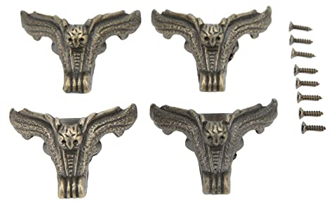 Lot de 4 Pieds de Boîte à Bijoux, Pieds de Boîte à Bijoux de Style Vintage en Laiton Antique, Pieds de Boîte à Bijoux en Bois, Protection D'angle, Pieds Décoratifs pour Bijoux à Bricoler Soi-même, Boî