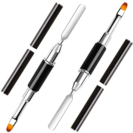 Pinceau Nail Art Ongles, Pinceaux Ongle Gel UV Nail Art Ongles, 2 in 1 Spatule à Double extrémité et Pinceau manucure Outil Nail Art Pen pour Gel UV Acrylique Déco Faux Ongles Extension, 2pc
