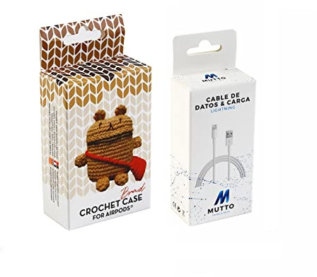 Pack Funda Airpods Crochet Brad + Cable Datos USB-Lightning