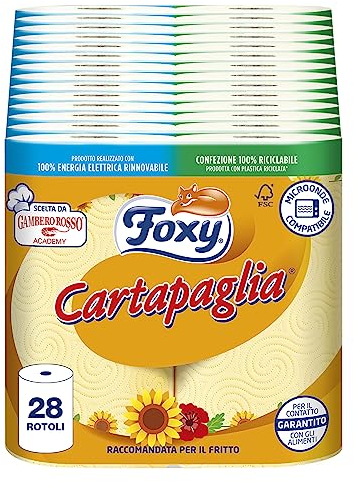 Foxy Cartapaglia | Asciugatutto 2 rotoli | 2 veli elevato spessore Vortici Super-Assorbenti | FSC |100% Energia elettrica rinoabile | Confezione 100% riciclabile prodotta con plastica riciclata
