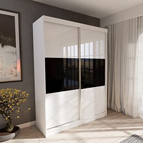 Marlux-Meble Zweitüriger Kleiderschrank 150 cm breit mit Schwebe & Schiebetüren Eckkleiderschrank Garderobenschrank Schlafzimmerschrank Dielenschrank Systemschrank Hochglanz Schrank