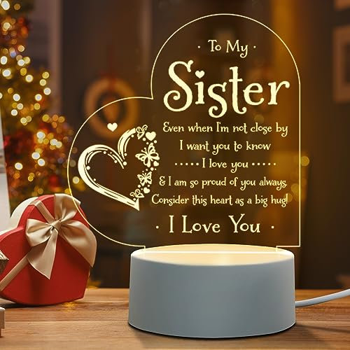 Afterprints Sister Gifts - to My Sister Night Light, Sister Birthday Gifts, Sisters Gifts from Sister Brother on Graduation, Wedding, Christmas, Engraved Night Lamp