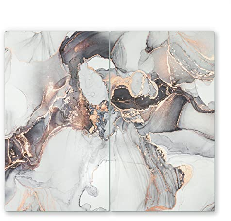 2x30x52cm - Herdabdeckplatte, Herdabdeckung für Glaskeramik-Kochfelder, Gehärtetes Glas, 60x52cm, mehrfarbig, Schneideplatte