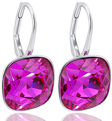 925 Ohrringe Silber Pink mit Markenkristallen Fuchsia Ohrhänger NOBEL SCHMUCK