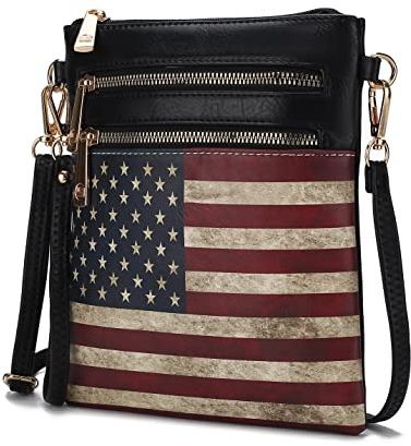 MKF Collection USA Crossbody-Taschen für Frauen, patriotische Crossover-amerikanische Flagge, Messenger-Mode-Handtasche, Geldbörse, Genesis Black, Medium