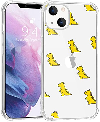 MAYCARI for iPhone SE 2020/7/8 Case Cute Yellow Dinosaur Pattern Design Transparent Shockproof Anti-Scratch Soft TPU Cover with Air Cushion for Women Girls Protective Phone Case for iPhone SE 2020/7/8