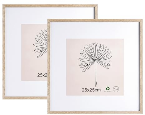 LYYYYX Bilderrahmen 25x25cm mit Passepartout Fotorahmen Holz mit Acrylglas zum Senkrechten Oder Waagerechten Aufhängen Bilderrahmen für Fotos, Poster, Puzzles 2er Stück
