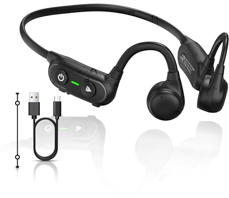flymory Auriculares Conducción Ósea Bluetooth 5.3, Auriculares Inalámbricos Abiertos con Micrófono Dual Resistentes al Agua y al Sudor, Auriculares Deportivos con 12 Horas para Correr Fitness