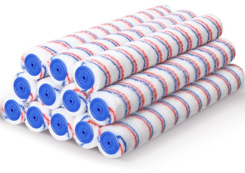 Leumoi 12 Pcs 18'' Paint Roller Covers Bulk Microfiber Refill Roller Cover with End Caps Painter Lint Free 18 Inch Paint Roller Kit Home Repair Tools for Most Types of Painting Surfaces (1/2 Nap)