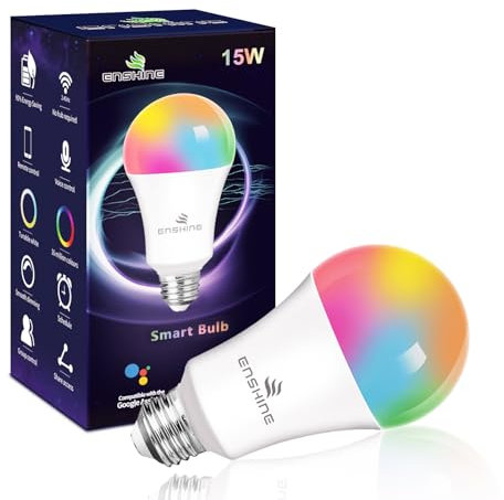Enshine Screw Smart Bulb, 15W(100W) WiFi Light Bulbs E27, Colour Changing and Tunable White, Compatible with Alexa and Google Home, 1500 Lumens, Remote Control by APP, No Hub Required (Pack of 1)