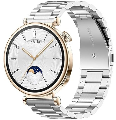 Kompatibel für Huawei Watch GT4 41mm/GT5 41mm/GT6 41mm Armband, 18mm Edelstahl Uhrenarmband Metall Armband für Huawei Watch GT5 Pro 42mm (Silber)