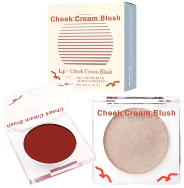 2Pcs Rouge & Highlighter Cream für Gesicht, Multi-use Rot Blush Makeup Palette, Schimmer Highlighter Blusher, Cremige Hochpigmentiert Formel, Vegan, Langlebig Wasserdicht, Geschenke für Frauen-C