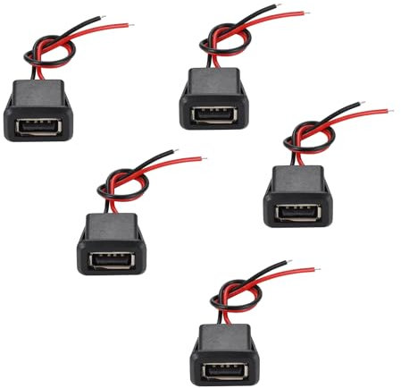 YOUNLEN 5 Pièces Prise USB-A à 2 fils pour le chargement Prise USB 2.0 femelle Livré avec un fil court