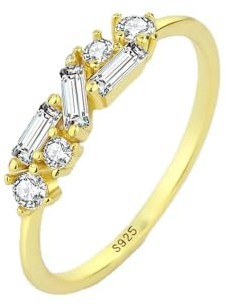 Kreativer 18 Karat Gold Unregelmäßiger Baguette Diamant Paar Ring für Frauen Runder Kristall Echtes Sterling Silber Geschenk Schmuck