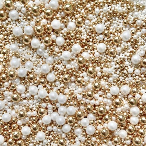 Gold White Metallic Sprinkles pearls cupcake cake toppers balls 100s and 1000s rods mix blend gold wedding decoration birthday cakes cupcakes topper LAVISH