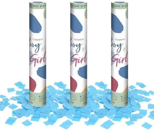 OH YEAH - 3 Unidades - Cañón Confeti Azul - 30 cm - Fiestas y Celebraciones - Ideal para Bodas, Cumpleaños, Eventos, Revelación de Género y Despedidas - Gran Potencia de Alcance - FÁCIL DE USAR