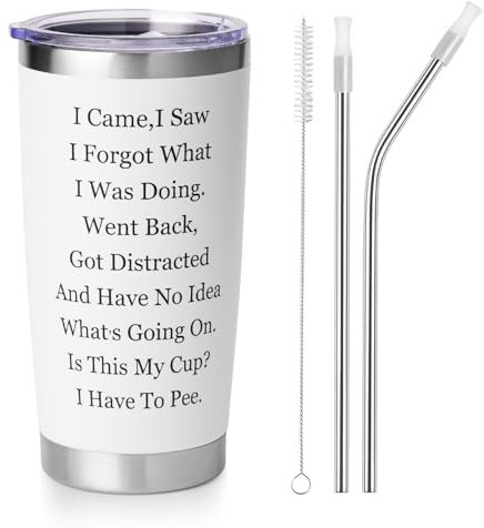Grexenta Funny Tumblers 20 oz Tumbler with Lid and Straw I Came I Saw I Forgot What I was Doing Tumbler, Funny New Job or Leaving Coworker Gift for Colleagues Friends Women Men (White)