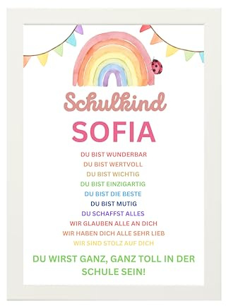 Einschulung Geschenk Poster A4 personalisiert mit Name Schulkind 2024 Einschulung Geschenk Motivation Mädchen Junge mit oder ohne Bilderrahmen (Mit Schulkind, Poster mit Bilderrahmen DIN A4)