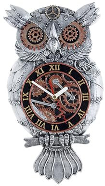 WRJAHCG Eule Steampunk Wanduhr,Handbemalte Kunstharz Wandschnitzerei Eule Punk Wanduhr Zahnräder Metallimitat Batteriebetrieben Importiertes Uhrwerk aus Japan