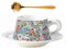 Eplze YBK Tech Morris Style Ceramic Cup and Saucer Set, 9oz Teacup with Saucer- Birds and Floral Pattern (White)