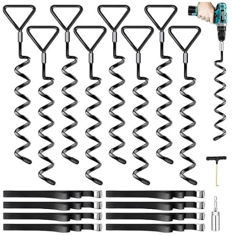 Bodenanker Trampolin 8 Pack | Heavy Duty Erdanker zum Einschrauben für Trampoline Withstand High Wind mit Gurten