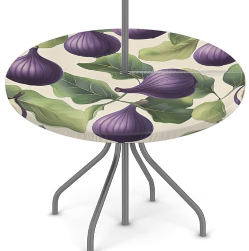 Mexpekil Nappe ronde d'extérieur avec trou pour parasol et fermeture éclair, nappe lavable pour plantes de figuier 114-142 cm, bord élastique, pour patio et jardin