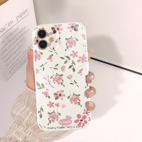 Phoona Cute Case for iPhone 11 6,1, Preppy Floral Vintage Flower Girly Aesthetic Pattern Design, Raised Camera Protection Bumper Soft Slim TPU Shockproof Protective Cover for Girls Women, Pink