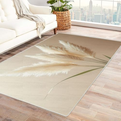 WIKEO Moderner Soft Wohnzimmer Kurzflor Teppich, Blumen Beige Einfacher Teppich rutschfest,Schlafzimmer, Kinderzimmer, Junge Mädchen Kinderteppich, Spielteppich - 180x270cm(beige)