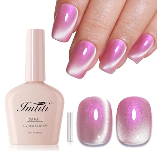 Imtiti Pink Cat Eye Gel Nail Polish 10ML Magnetic Aurora Rose Shimmer Pink Soak Off UV LED Long Lasting 28+ Days High Gloss Salon Nail Art with Magnet Stick for Women Girls Gift 0.34 fl oz