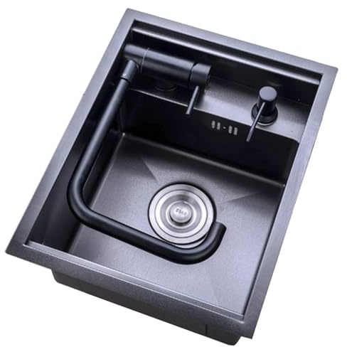 XDCXYD Küchenspüle, Haushalt versteckte Bar-Spüle, 304 Edelstahl, zusammenklappbarer Wasserhahn, kleine und mittlere RV-Spüle mit Abdeckung (30 * 45cm)