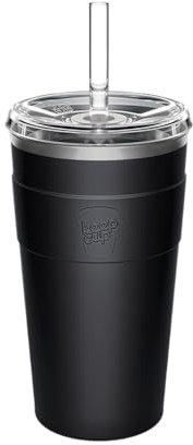 KeepCup Thermal Cold Cup, Insulated Stainless Steel Iced Coffee Straw Tumbler with Spillproof Lid, Recycled Steel, BPA Free, Dishwasher Safe, 454ml 16oz Black
