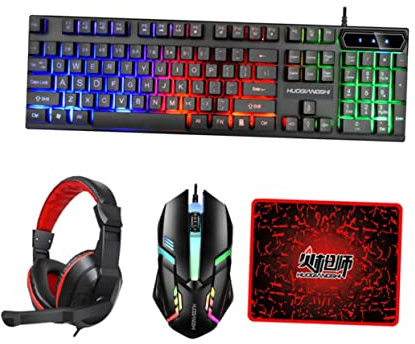 SHINEOFI Clavier Souris Combo Rétroéclairé Touches avec Casque Et Tapis De Souris Gaming Confortable pour Utilisation Prolongée