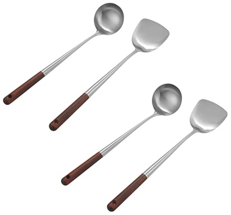 Owaefuqoir 2X Wok Spatula and Ladle Tool Set, 17 Inches Spatula for Wok, Stainless Steel Wok Spatula