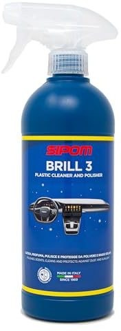 SIPOM BRILL 3 Lucida Cruscotto Auto 500 ml, Rinnova Plastiche Interne e Pannelli Porta, Detergente Interni Auto Antistatico, Protezione Anti UV, Made in Italy