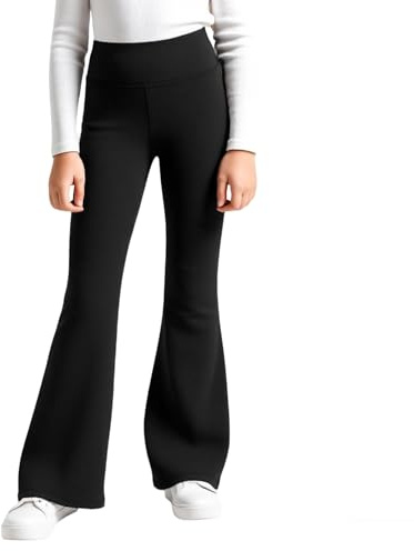 Domueay Ragazze Leggings Foderato in Pile, Termico Svasati Legging, Caldo Lunghezza Pantaloni a Zampa, Casual Elasticizzati Danza Sportivi Collant Bambini Abbigliamento 8-9 Anni, Nero