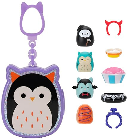 Squish-a-longs Clip-a-longs Halloween Pack – Includes 4 Mini-Squish (Style 3) - Boone the Black Owl Clip-a-longs