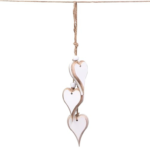 Fensterdeko Hängend Modern Holzdeko, Wand Deko Frühling, Deko Fenster zum Hängen, Weißes Holz Deko zum Aufhängen, Heart Decorative Wooden Pendants